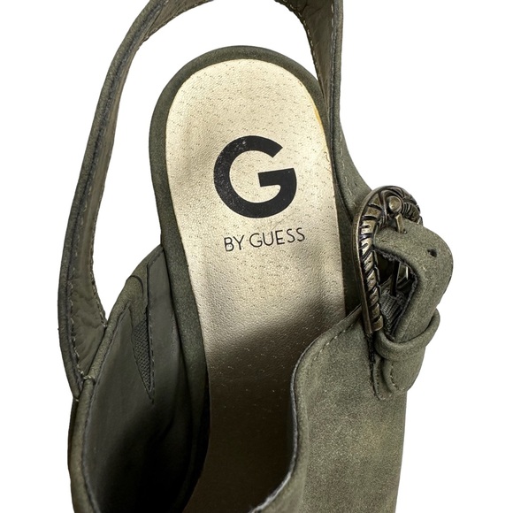 G by Guess Hammered Green Open Toe Slingback Buckle Platform Sandals Heel 10 - Picture 7 of 10
